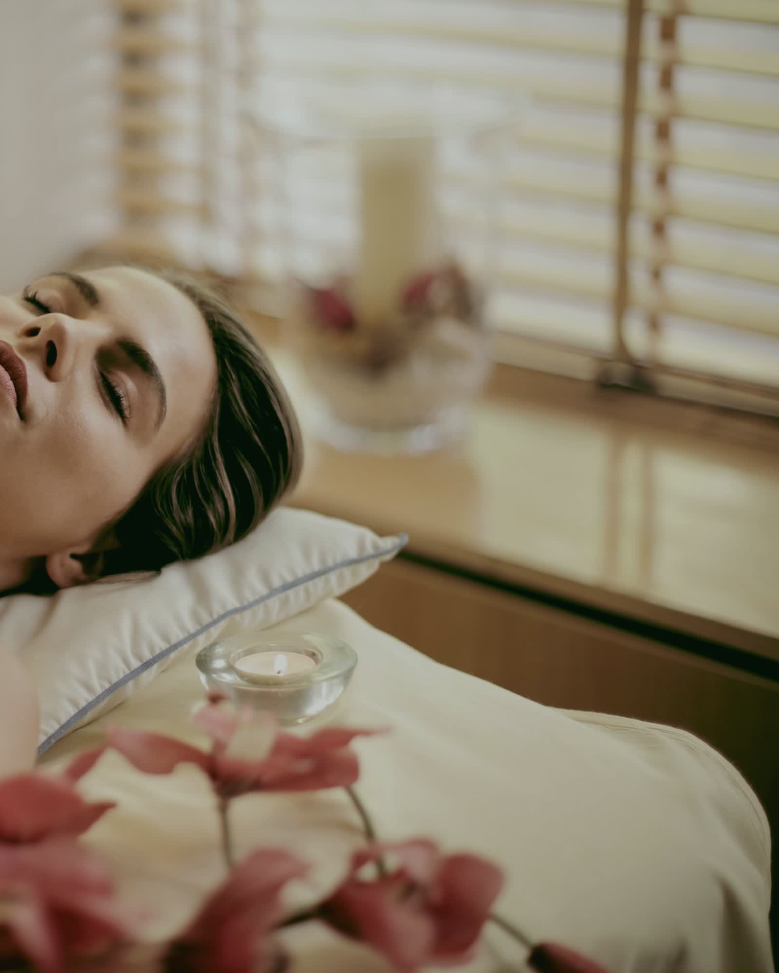A calm self-care setting with warm light.